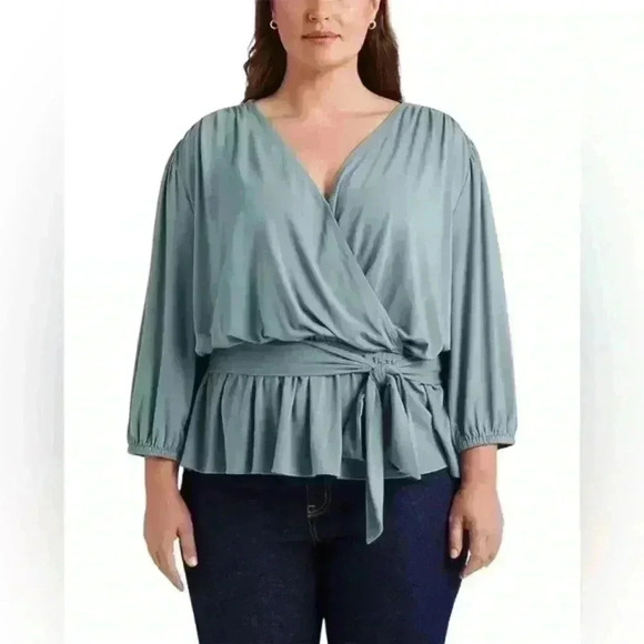 Lauren Ralph Lauren Women's Jersey Peplum Blouse Highland Sea NEW - Picture 1 of 12